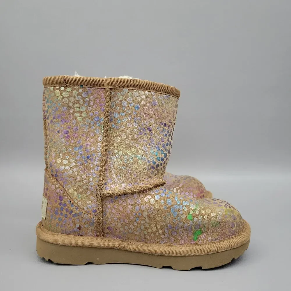 UGG TODDLER CLASSIC II SPOTS PINK ROSE SPARKLE SUEDE BOOTS US 10T